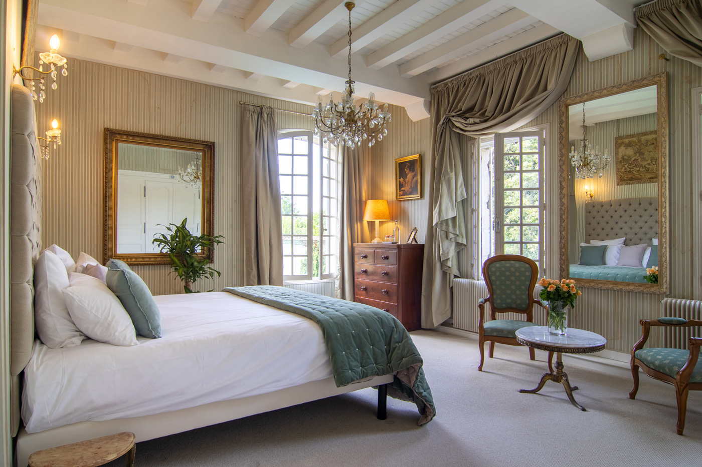 The Heather Suite — luxury bedroom at Le Manoir du Bois Mignon